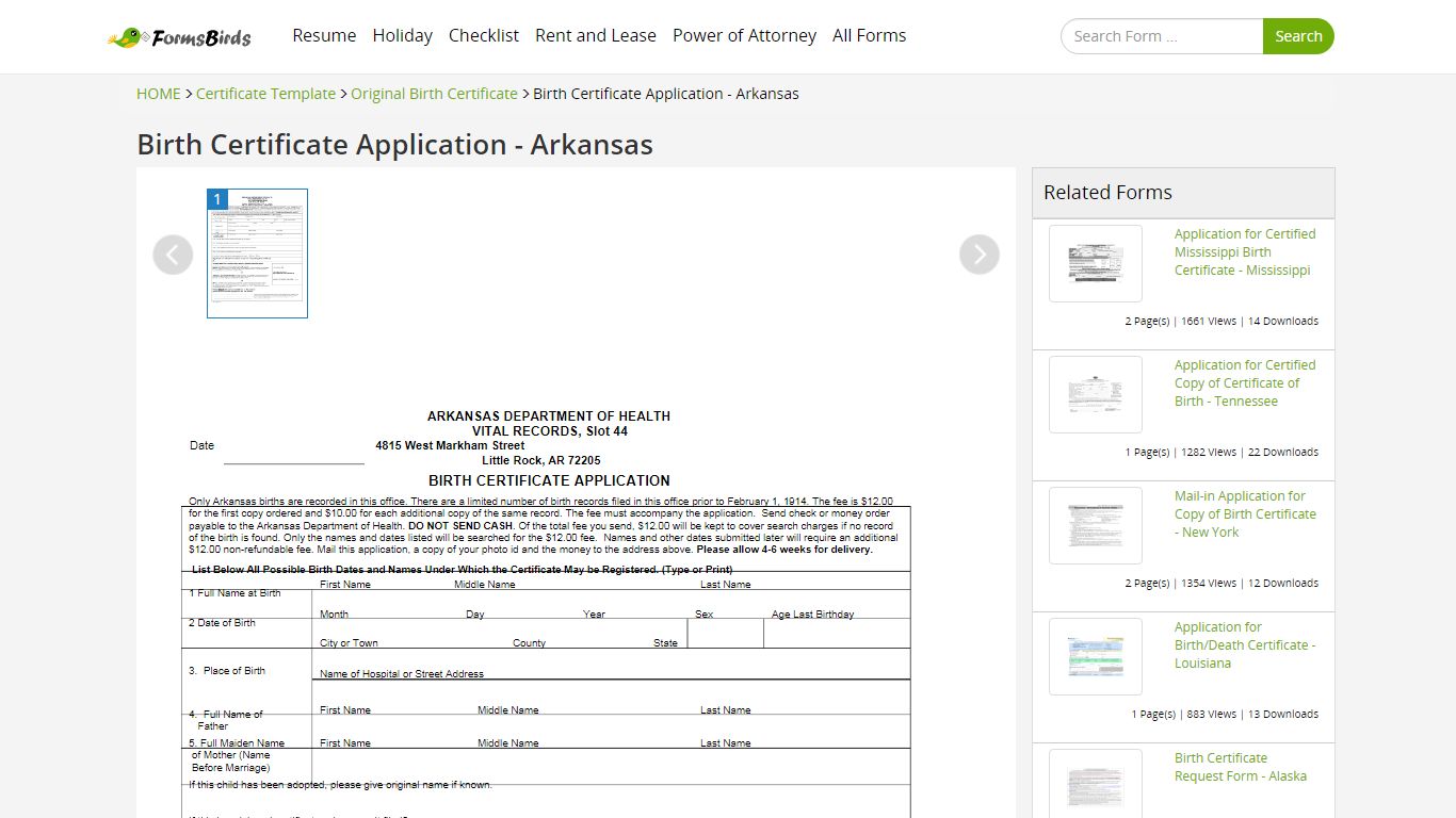 Birth Certificate Application - Arkansas Free Download - Formsbirds